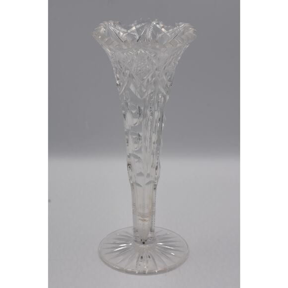 Fluted Crystal Cut Vase American Brilliant Period Tulip Saw Tooth Rim 8'' Tall